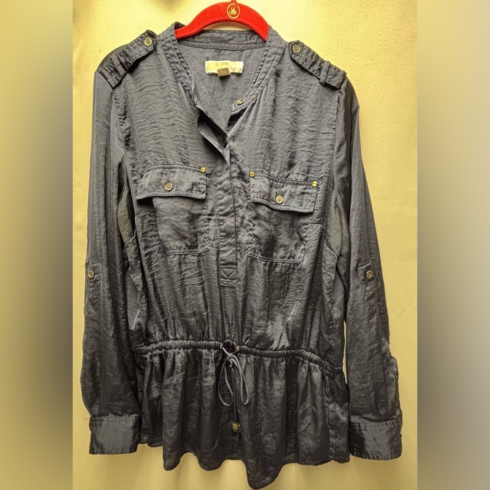 Michael Kors Women’s Crinkled Fabric Drawstring Waist Blouse Size Large - Picture 3 of 7
